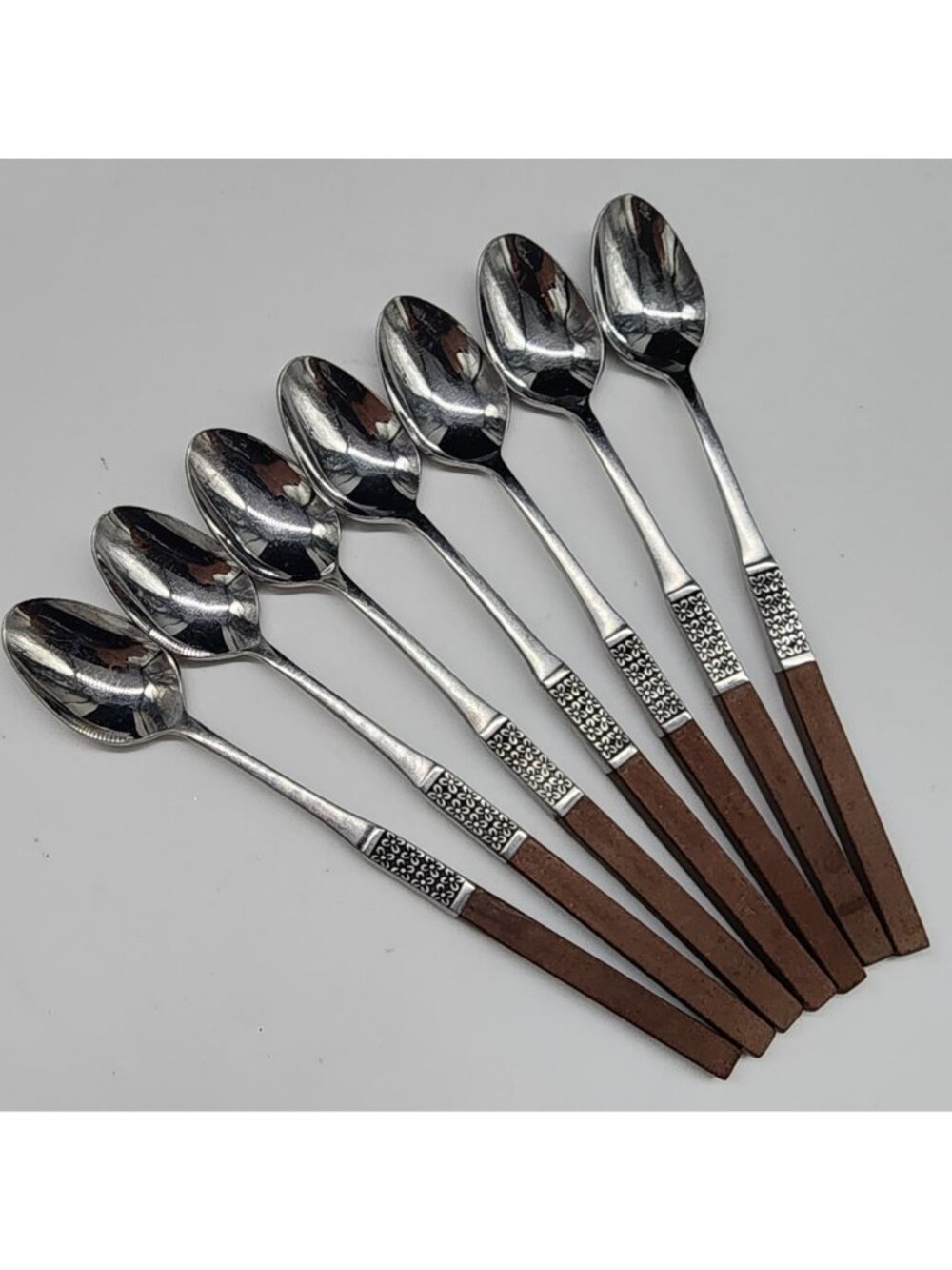 Oneida Northland Stainless Wood Handle Iced Tea Spoons Lot of 7 - Picture 2 of 5